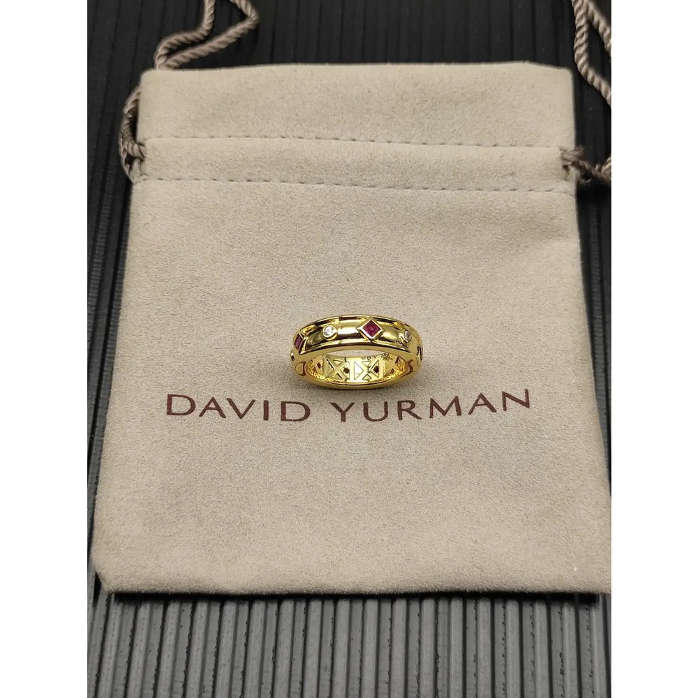 David Yurman gold ring with red diamonds